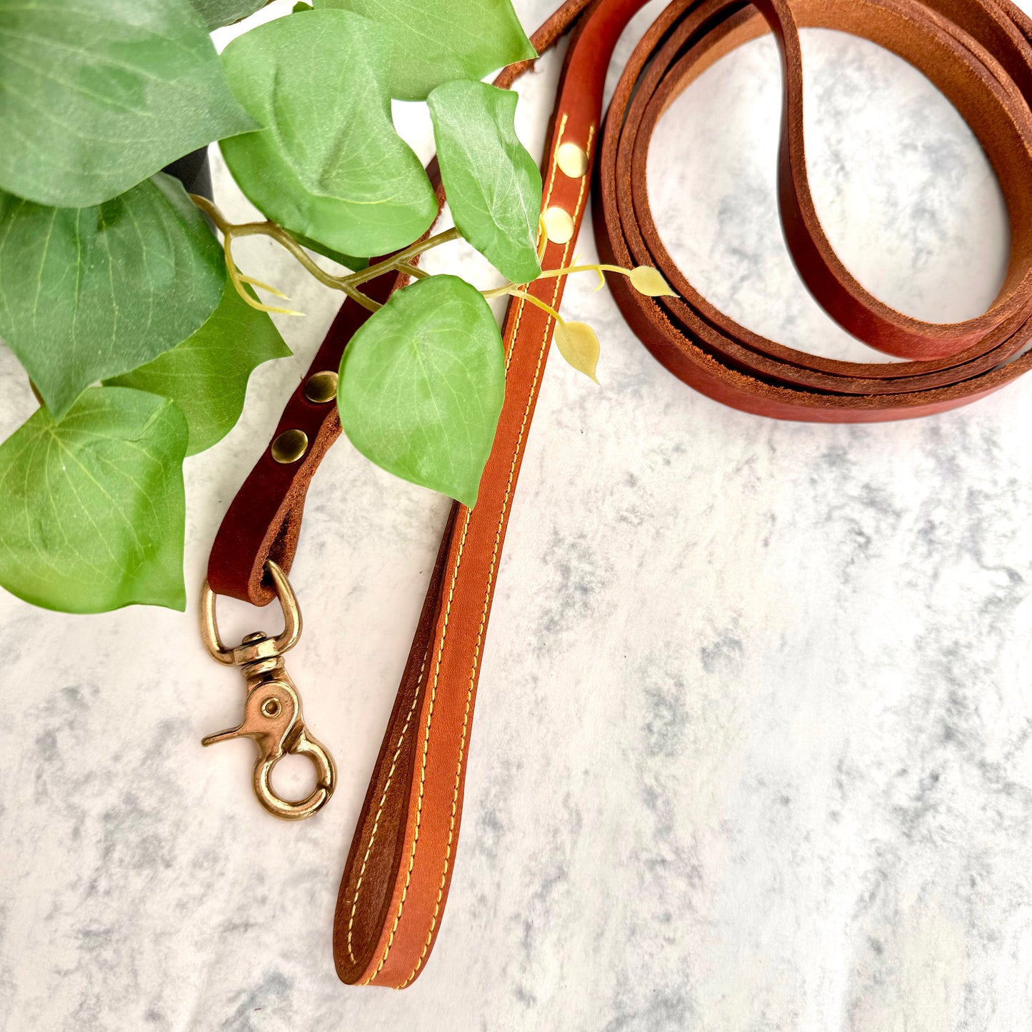 Lederen Leiband Cognac-Geel