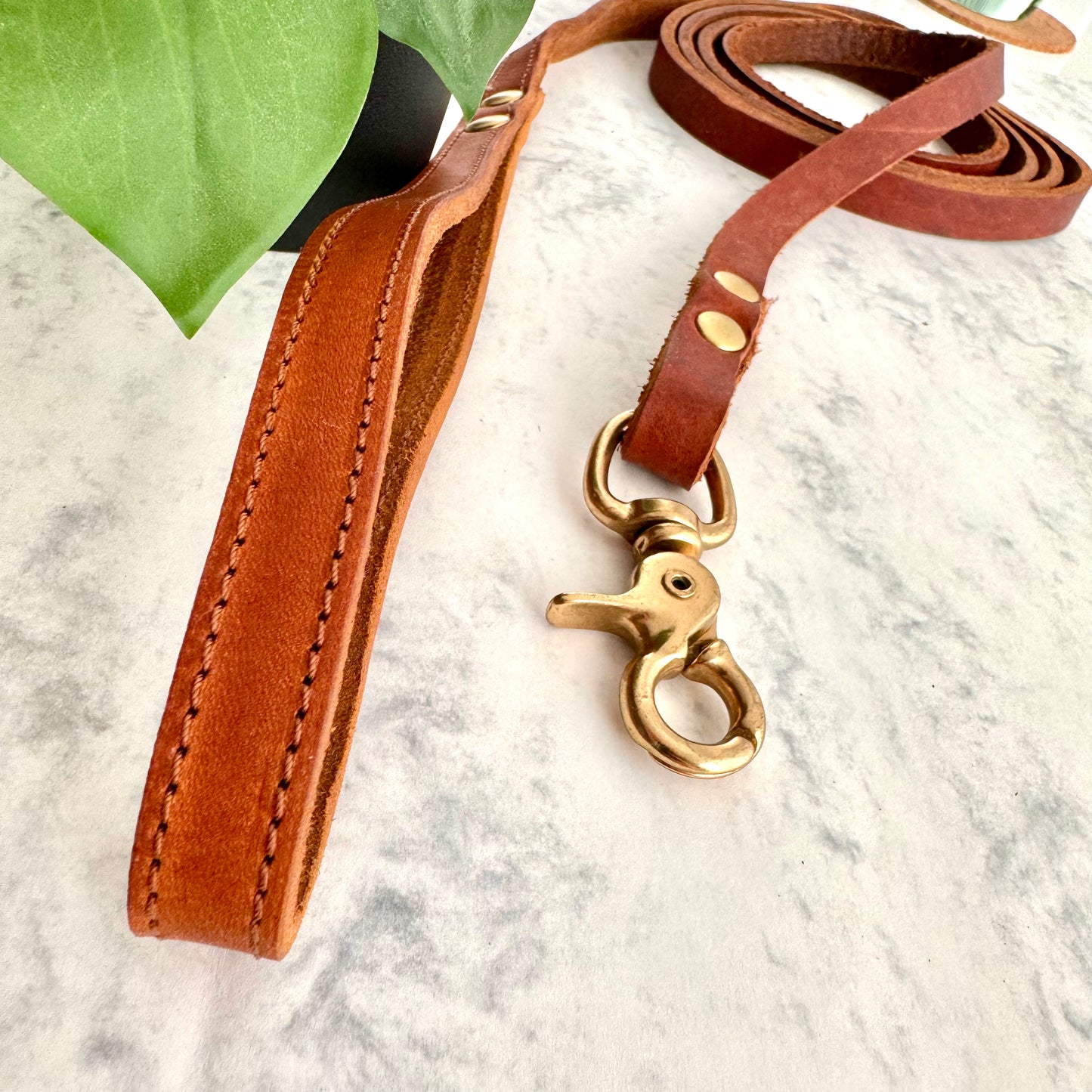 Lederen Leiband Cognac
