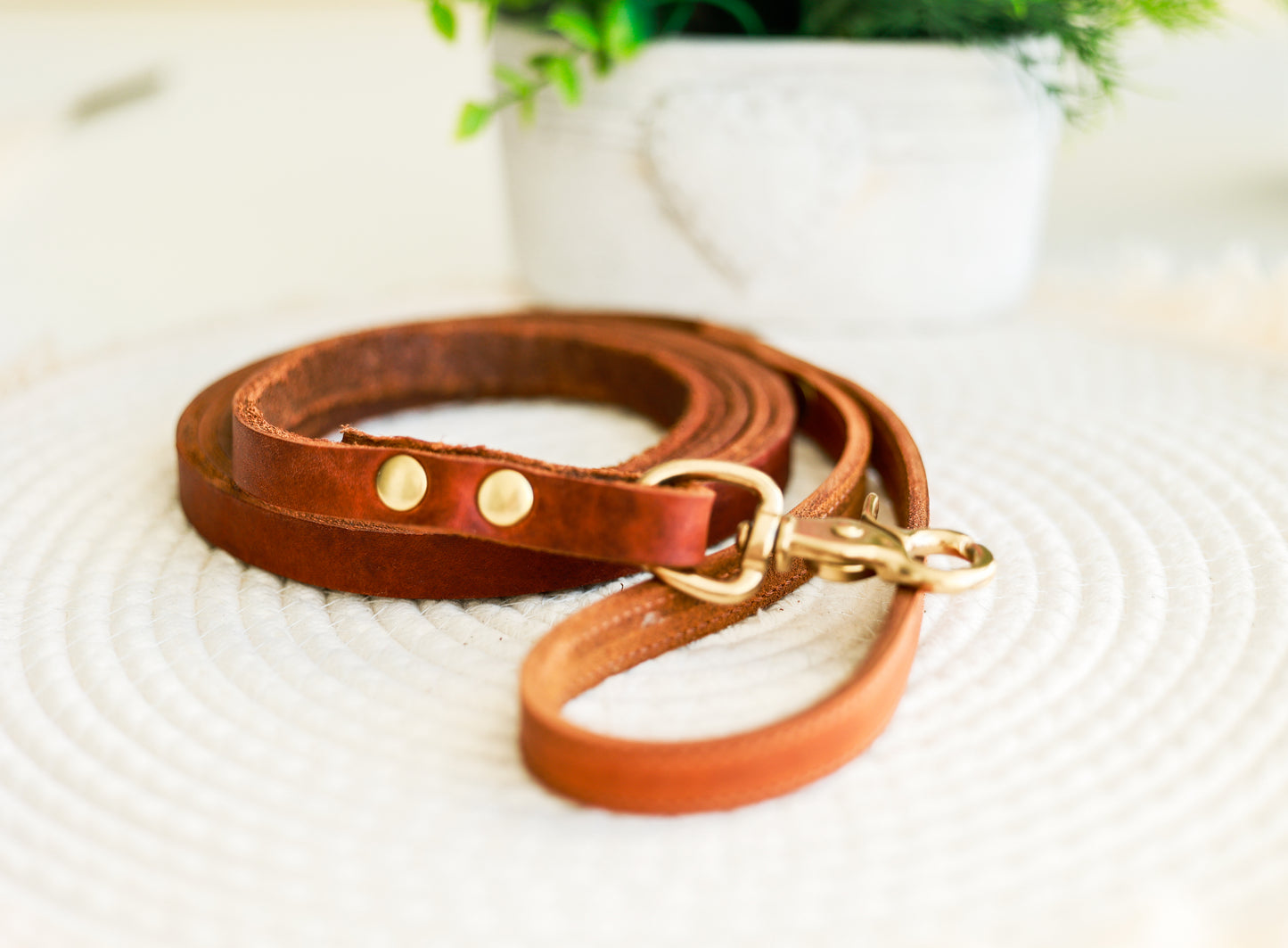 Lederen Leiband Cognac