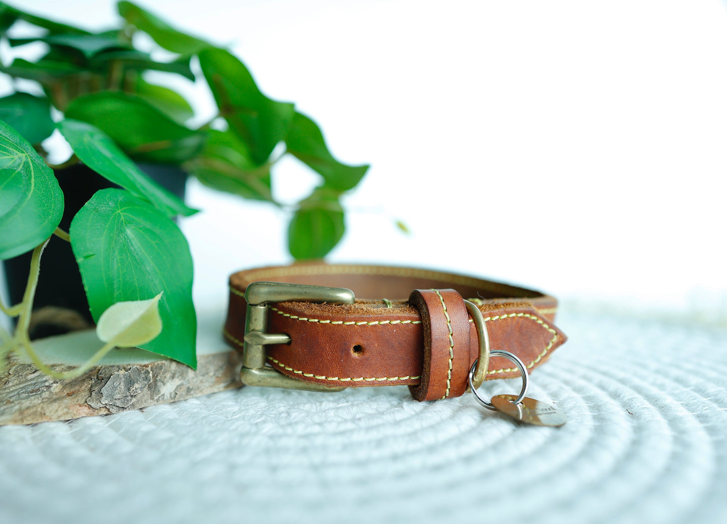 Halsband Leder Cognac-Geel