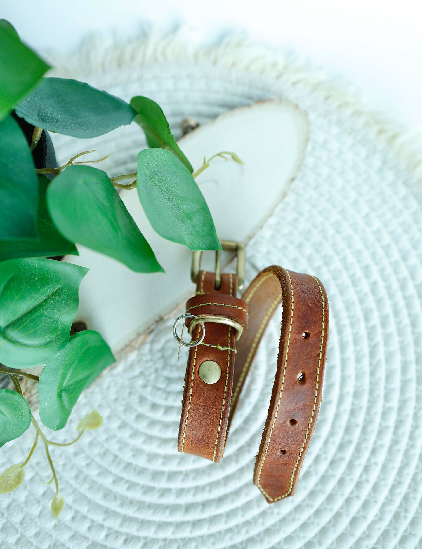 Halsband Leder Cognac-Geel