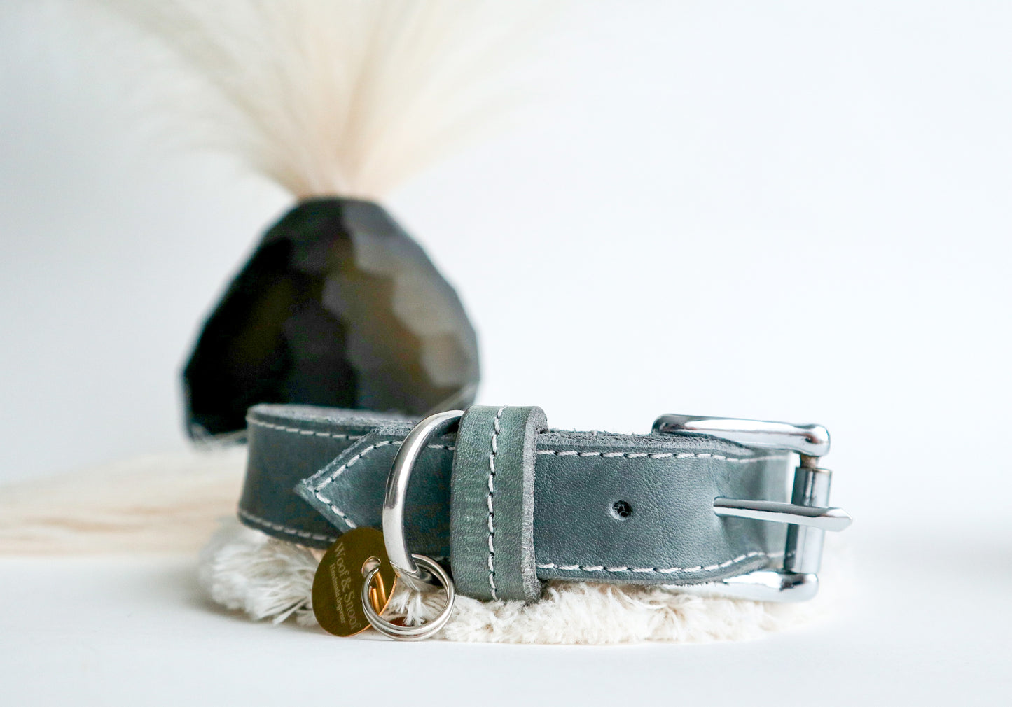 Halsband leder grey
